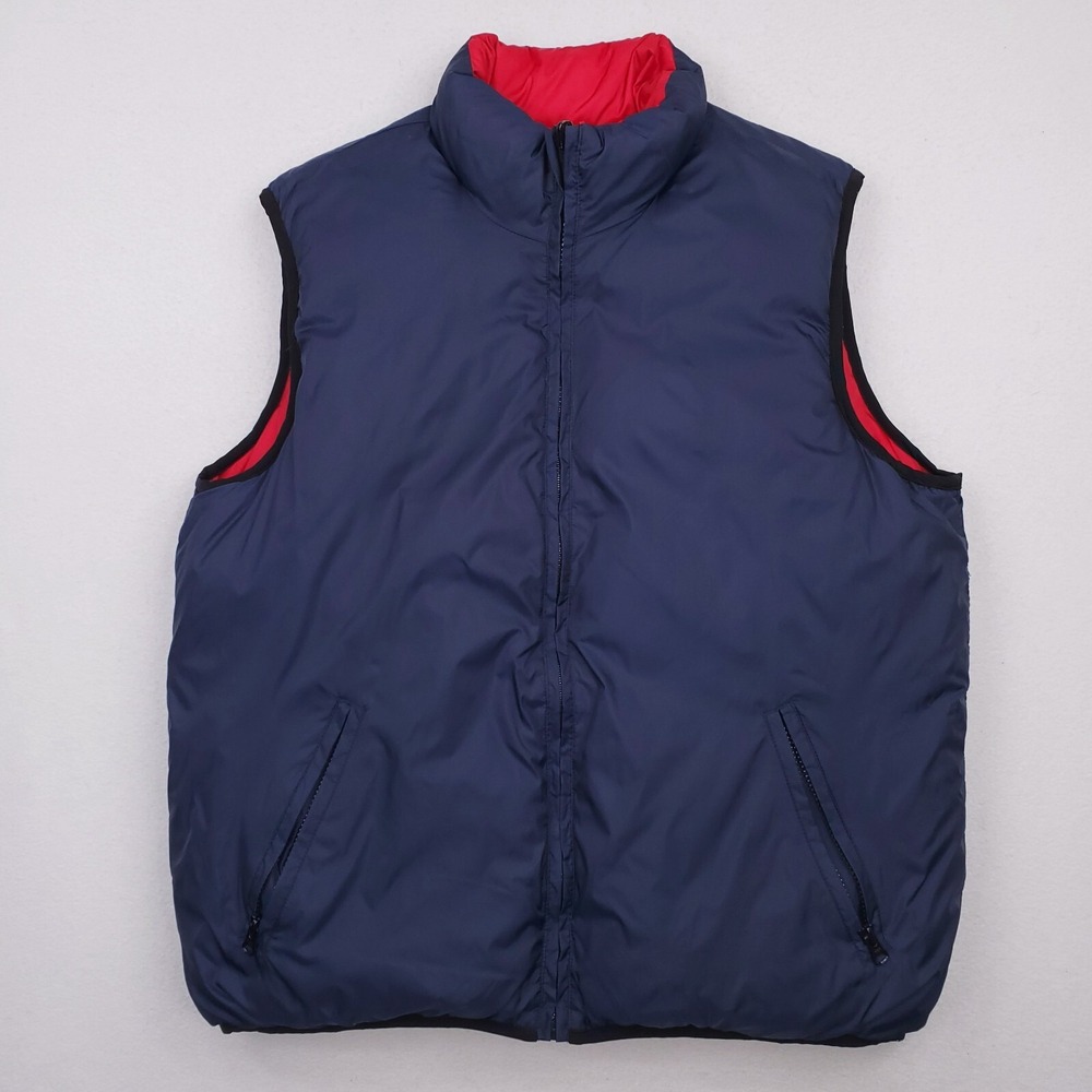 Vintage Moose Creek Puffer Vest Mens Medium Blue Red Down Quilted Reversible
